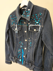 Turquoise detailed jeans jacket