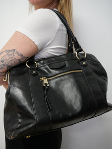 Black leather city bag