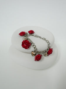 Red roses and hearts charm bracelet