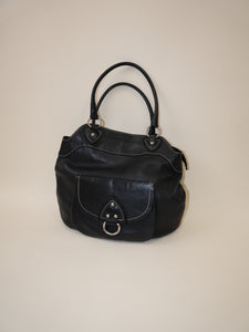 Black leather hoop bag