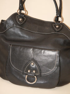 Black leather hoop bag