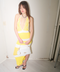 s0111 yellow crochet resort halter dress