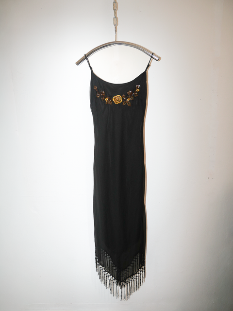 S0148 embellished fringe slip dress