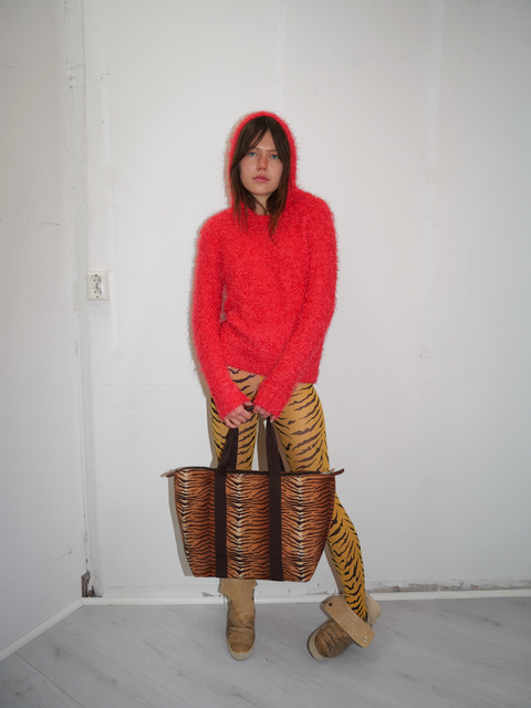 S0155 fuzzy knit little red riding hood sweater