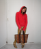 S0155 fuzzy knit little red riding hood sweater