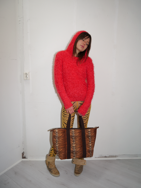 S0155 fuzzy knit little red riding hood sweater