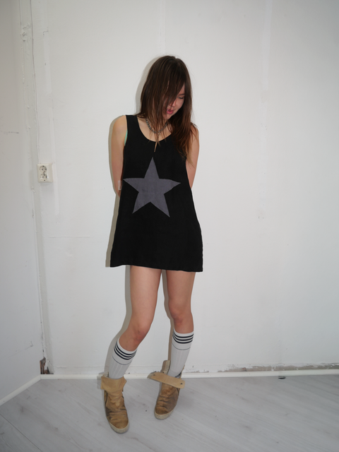 S0154 linen star mini dress