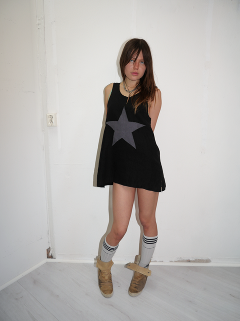 S0154 linen star mini dress