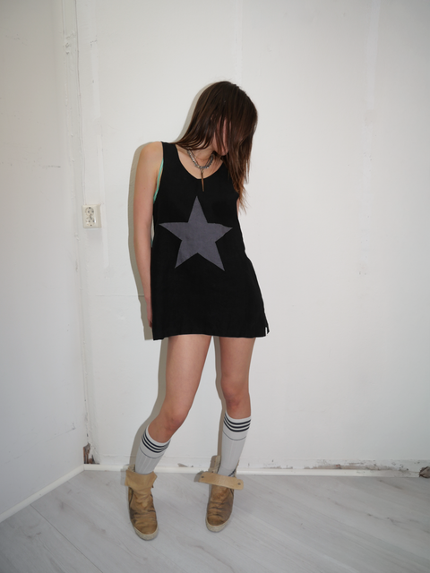 S0154 linen star mini dress