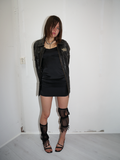 S0158 worn leather biker jacket