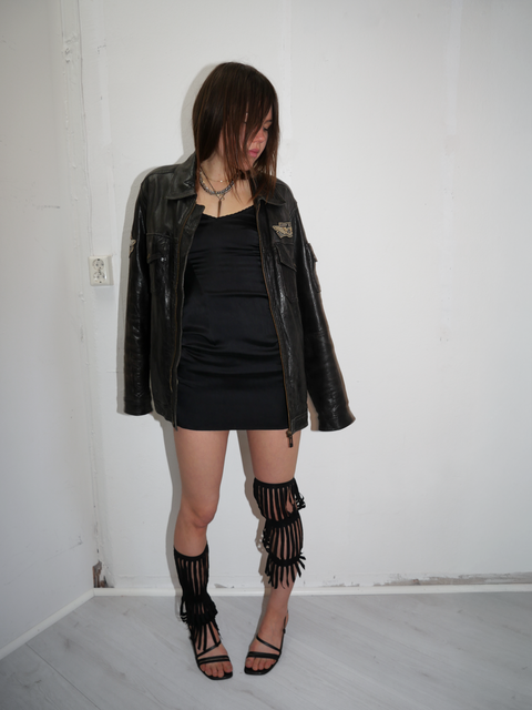 S0158 worn leather biker jacket