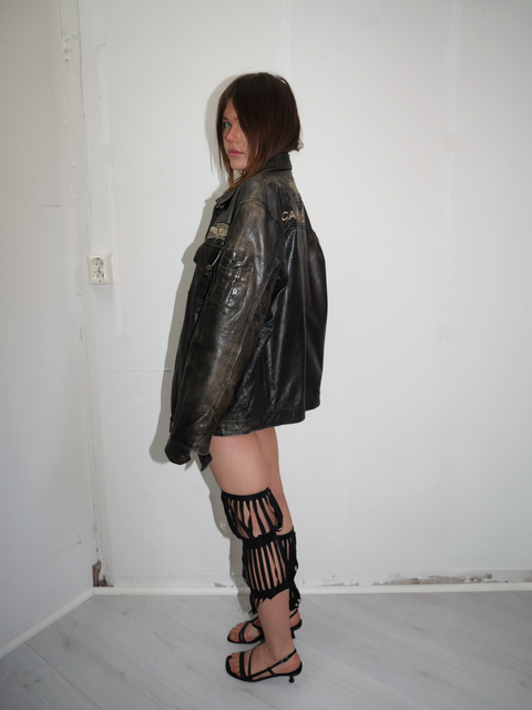 S0158 worn leather biker jacket