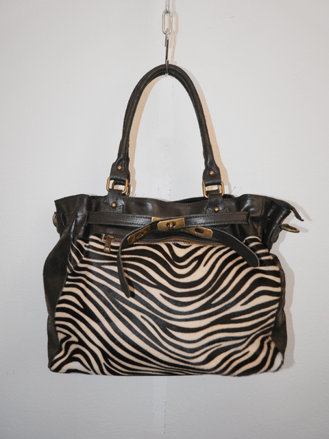 S0168 black zebra pony hair leather firkin