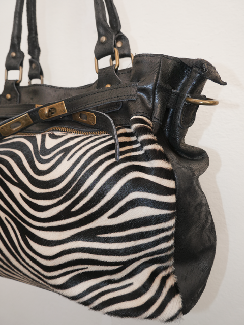 S0168 black zebra pony hair leather firkin