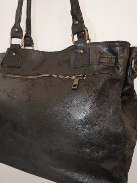 S0168 black zebra pony hair leather firkin