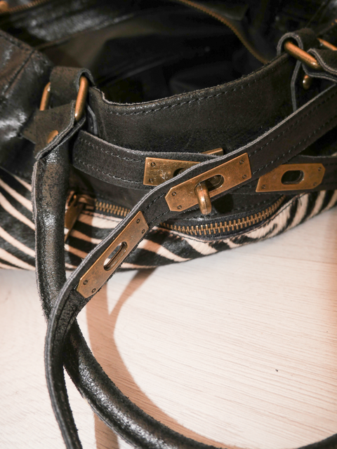 S0168 black zebra pony hair leather firkin