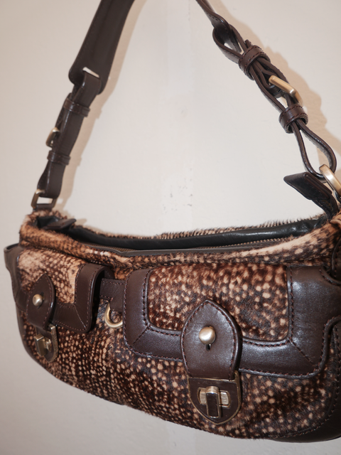 S0169 Hugo Boss fawn pony hair baguette bag