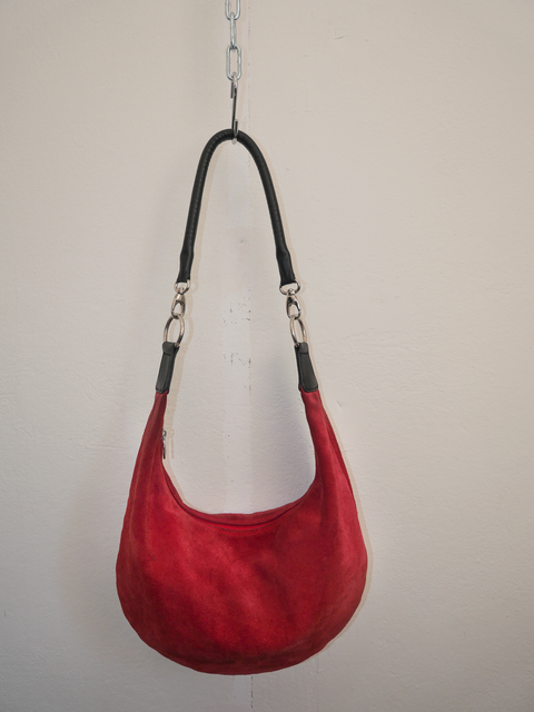 S0160 red suede hobo bag