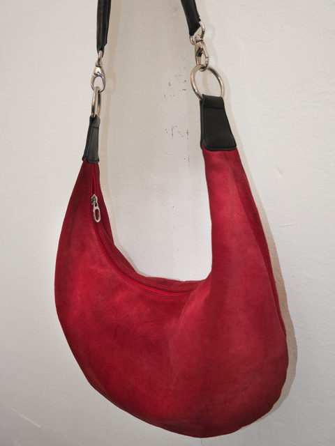 S0160 red suede hobo bag