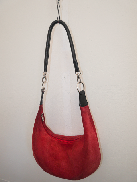 S0160 red suede hobo bag