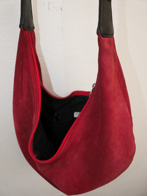 S0160 red suede hobo bag