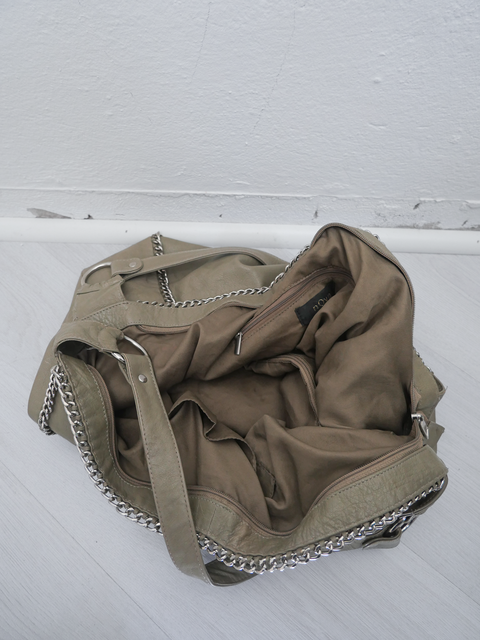 S0164 grey leather chained hobo bag