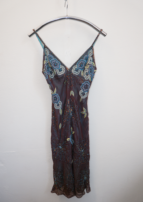 1990's beaded pure silk dress