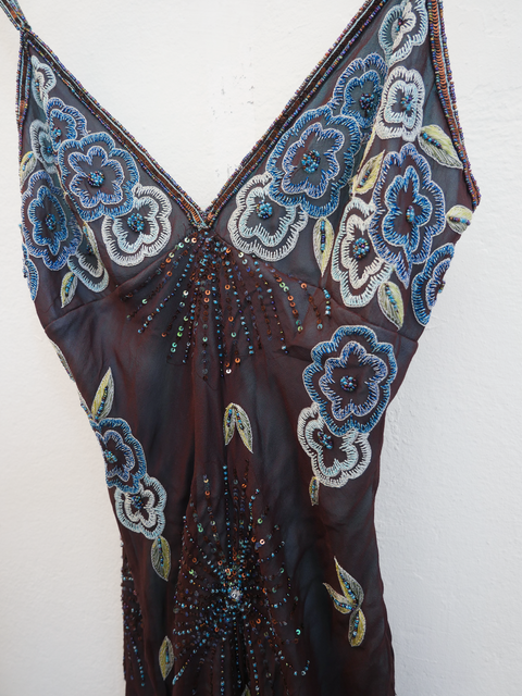1990's beaded pure silk dress