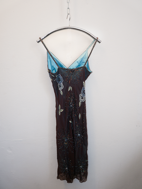 1990's beaded pure silk dress