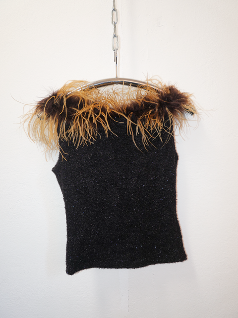 1990's ostrich feather trim top