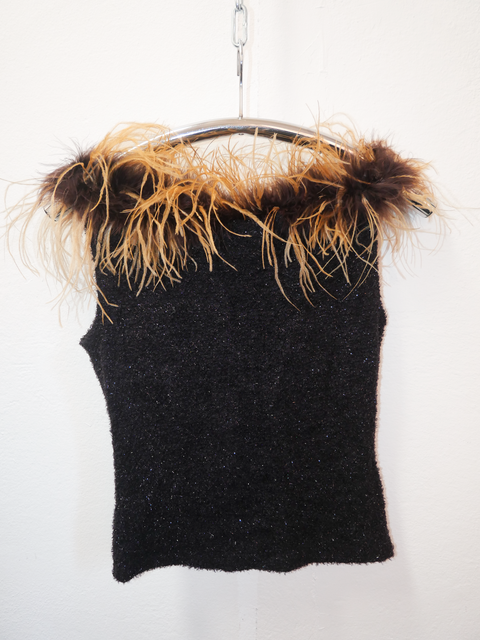1990's ostrich feather trim top