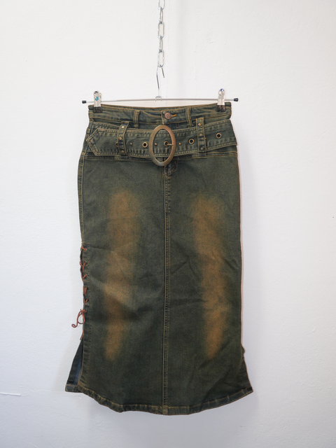 2000's burnt denim skirt