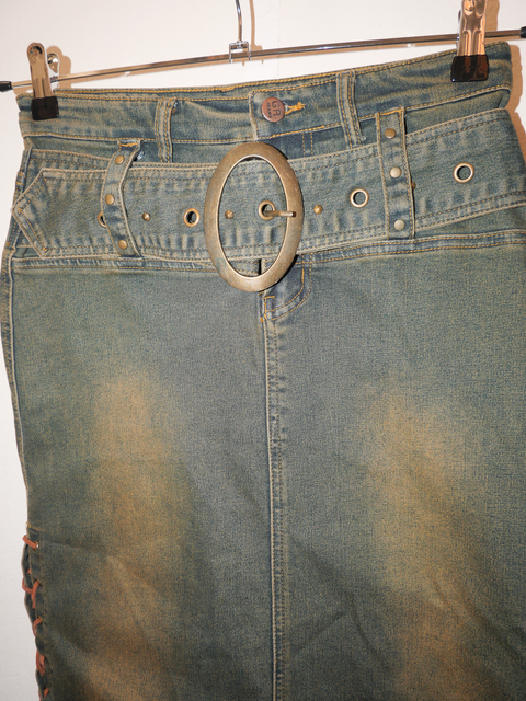 2000's burnt denim skirt