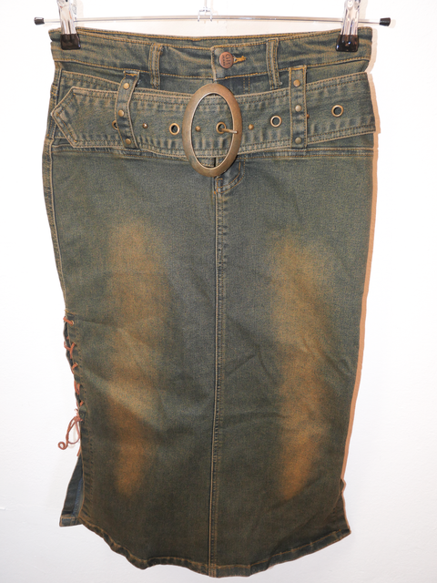 2000's burnt denim skirt