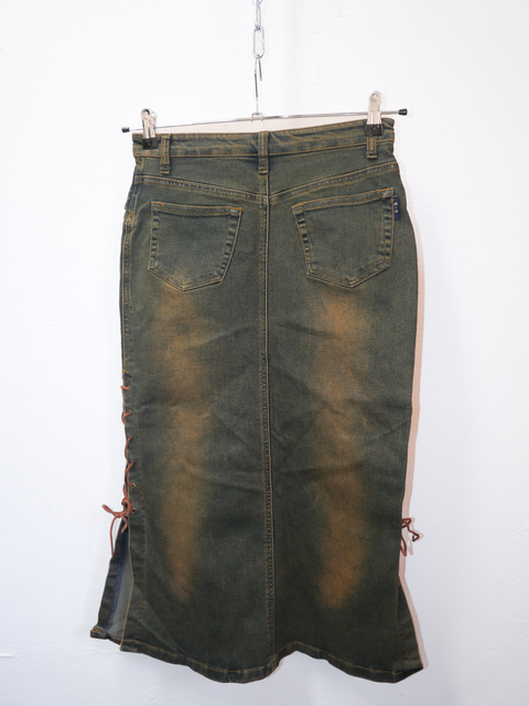 2000's burnt denim skirt
