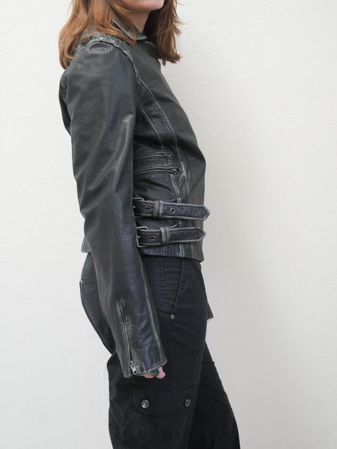 2000's intricately woven leather moto jacket