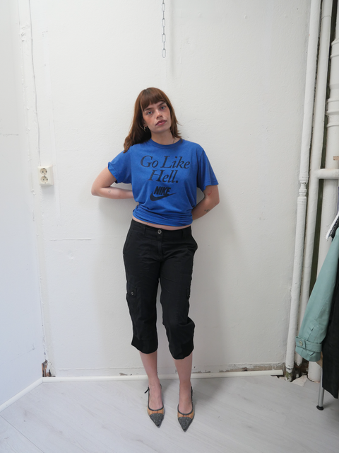2000's pinstripe cargo capri pants