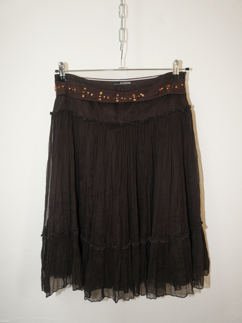 2000's dark brown silk midi skirt