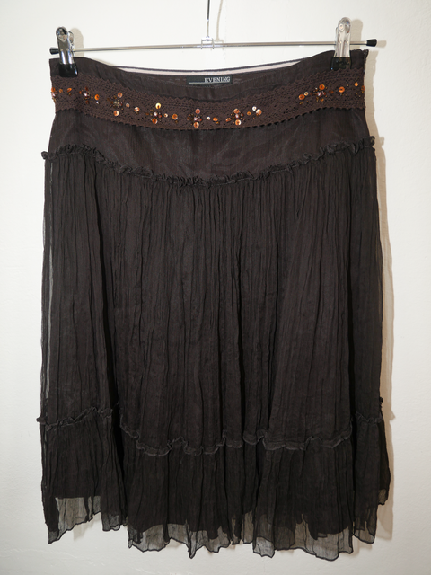 2000's dark brown silk midi skirt
