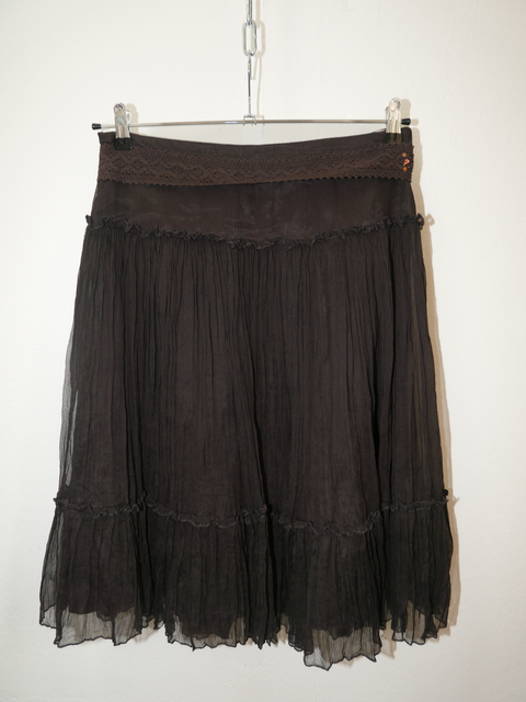 2000's dark brown silk midi skirt