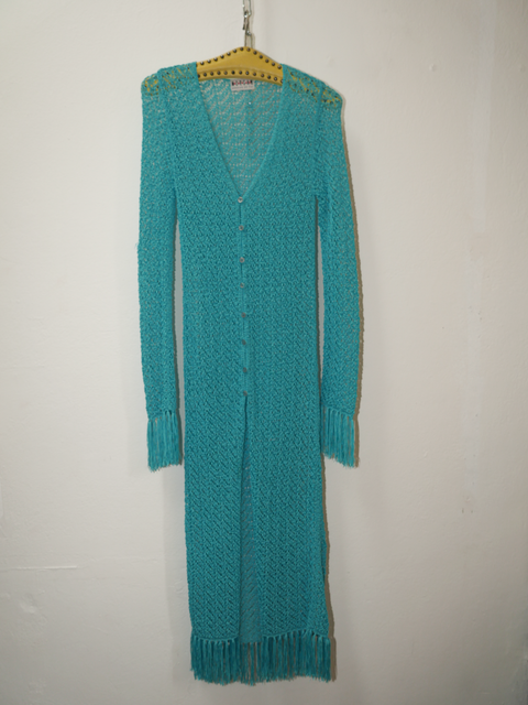 2000’s turquoise crochet maxi cover up