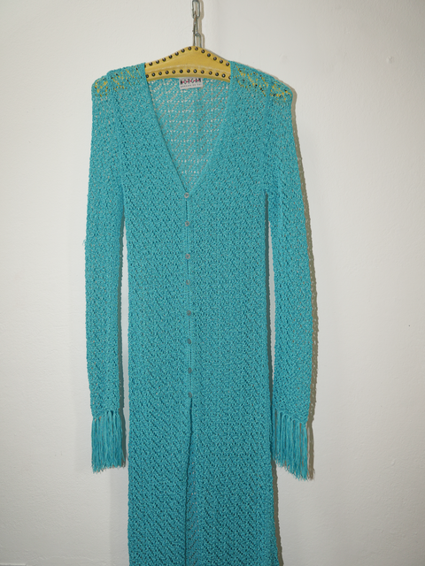 2000’s turquoise crochet maxi cover up