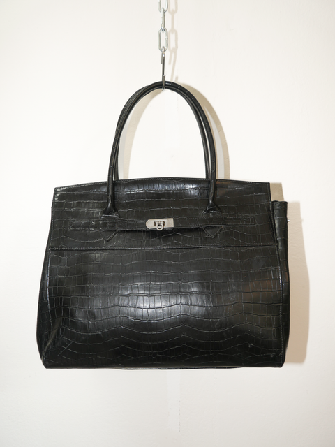 2000's black croco firkin bag
