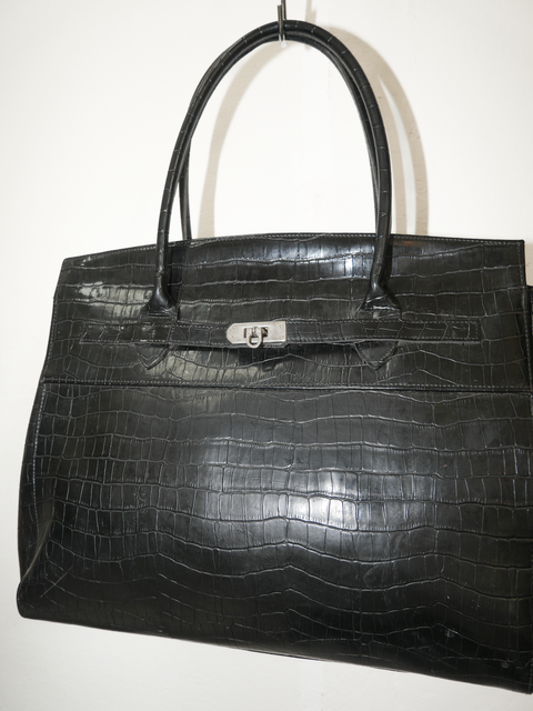 2000's black croco firkin bag