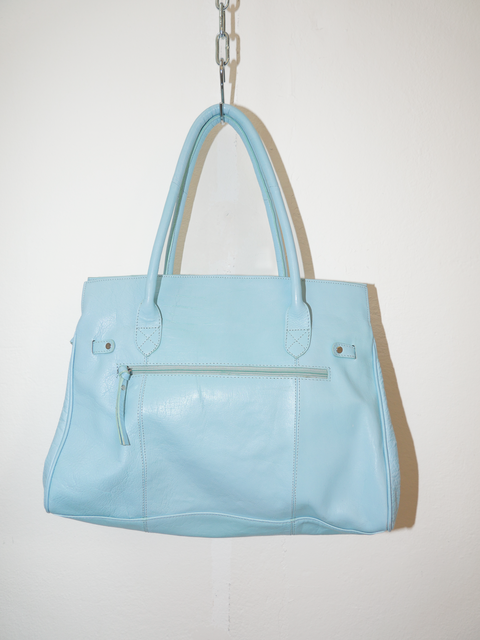 2000's ice blue leather firkin bag