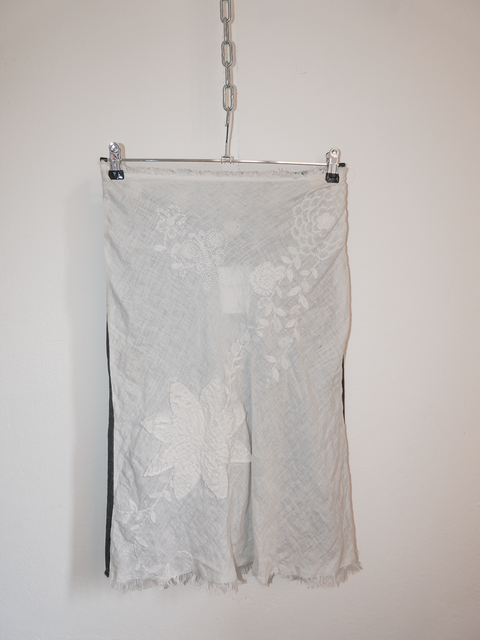 2000's reversible embroidered linen & denim skirt