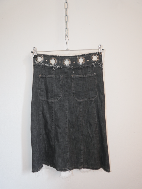 2000's reversible embroidered linen & denim skirt