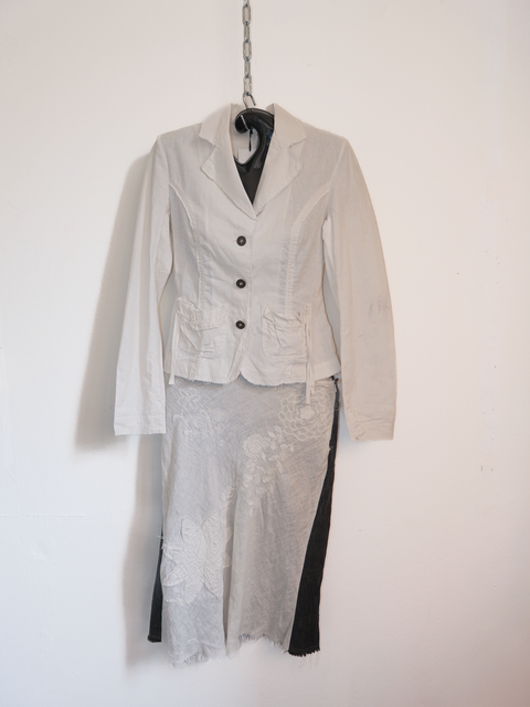2000’s raw edge linen blend corset blazer