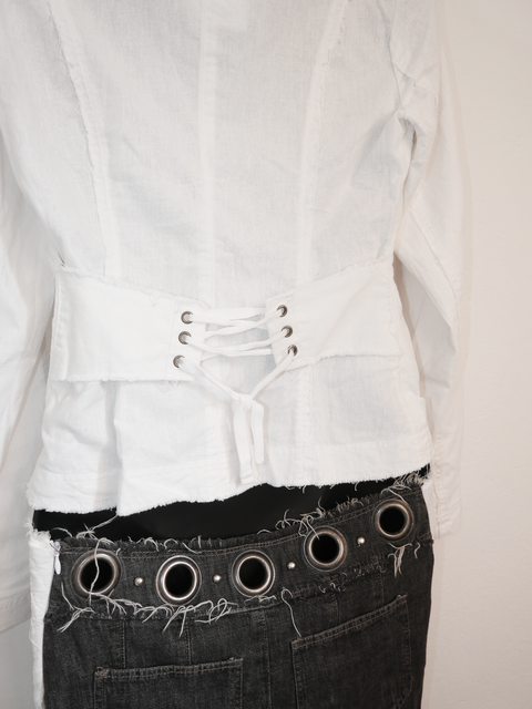 2000’s raw edge linen blend corset blazer