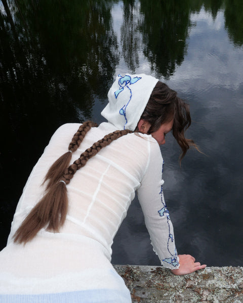 1990's beaded mesh hooded dress